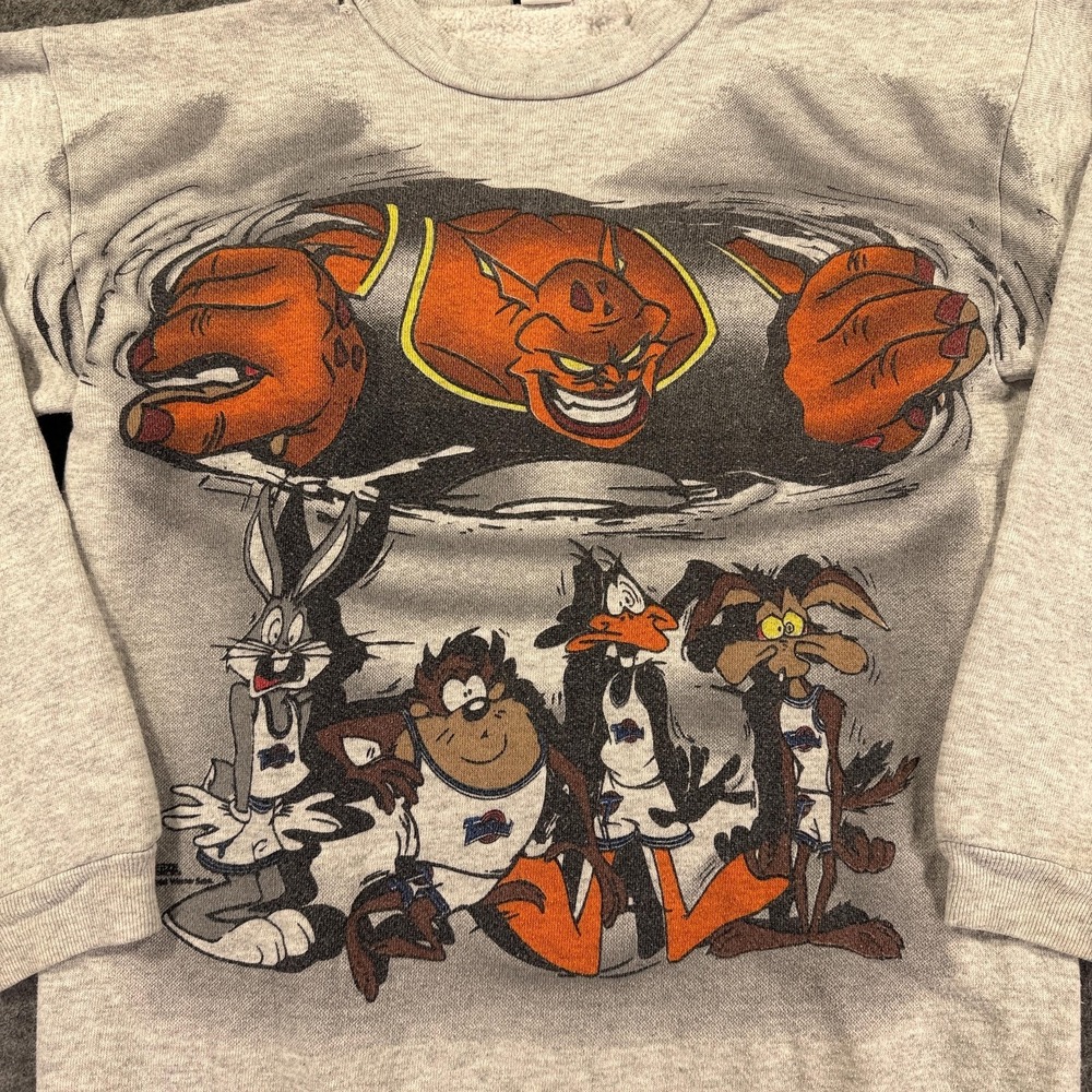 Vintage Space Jam Looney Tunes Sweatshirt Youth XL Gray Basketball Graphic 90s - Picture 2 of 9